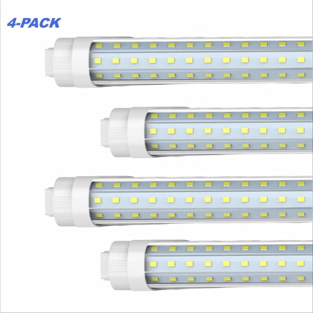 JESLED 8FT T8 LED Tube Light Bulbs D Shape, 120W Daylight, Bi-pin R17D Base, Dual End Powered Ballast Bypass, 4-Pack