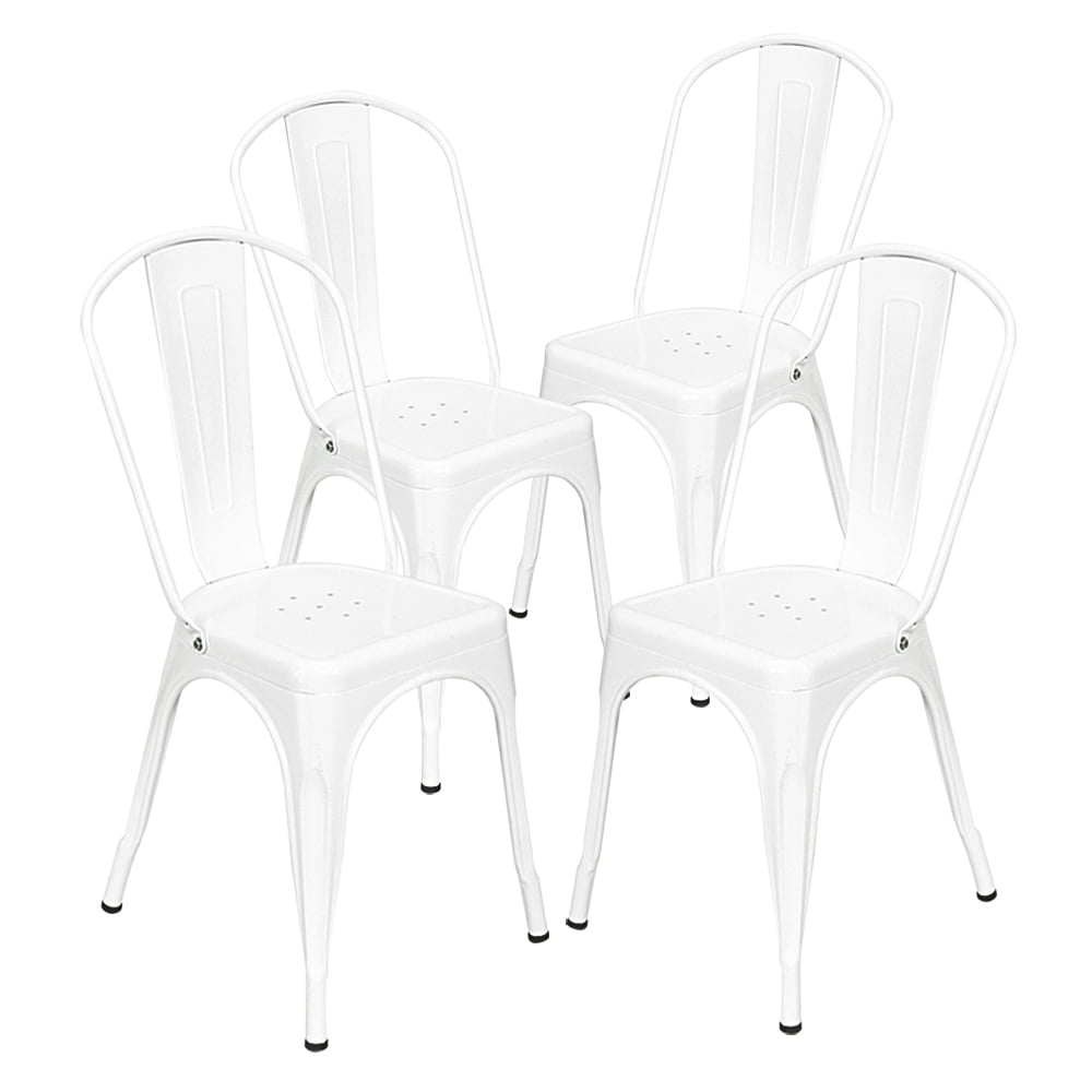 Kepooman Dining Chairs, Set of 4, Industrial Stacking Lounge Bar Chair for Living Room, White Kepooman Dining Chairs, Set of 4, Industrial Stacking Lounge Bar Chair for Living Room, White
