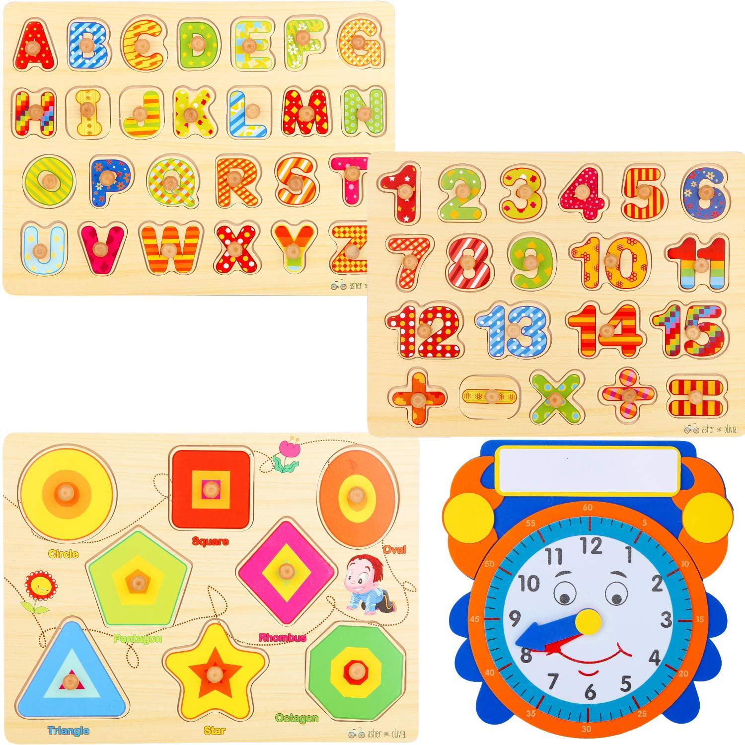 Kids Wood Puzzle Jigsaw Learning Number Alphabet Educational Training Toys J 