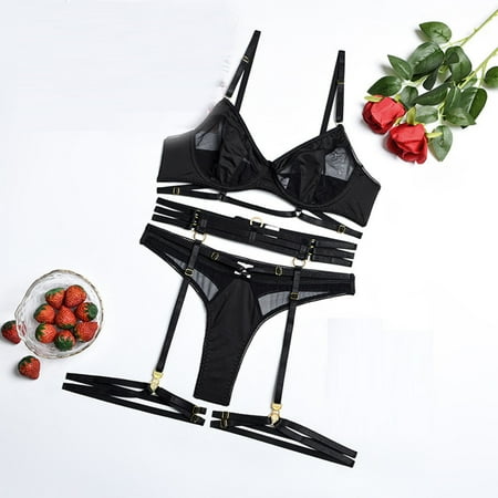 

EQWLJWE Sexy Lingerie for Women Women s Bandage Cool Girl Metal Sexy Lingerie Four Piece Suit