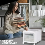 Stackable Storage Bins,Hengu 3 Tier Storage Containers with Wheels and Lid, Rolling Cart for Living Room, Office, Bedroom & Bathrooms,White