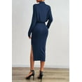 thumbnail image 5 of PRETTYGARDEN Turtle Neck Dresses for Women Fall Knit Outfits Slit Elastic Waist Long Sleeve Bodycon Midi Sweater Dress, 5 of 10