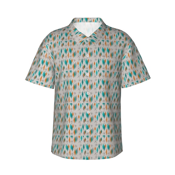 Mid Century Modern Men'S 3d Print Casual Button Down Shirts, Novelty Hawaiian Short Sleeves 3xl