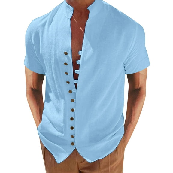 Mens Button Down Shirt Summer Blouse Sleeveless Turtleneck Men Mens Slim Fit Dress Shirt Large Long Sleeve T Shirts Big Shirts for Men Plain Clothes Corduroy Button up Plan T Long Fit Sky Blue 3XL