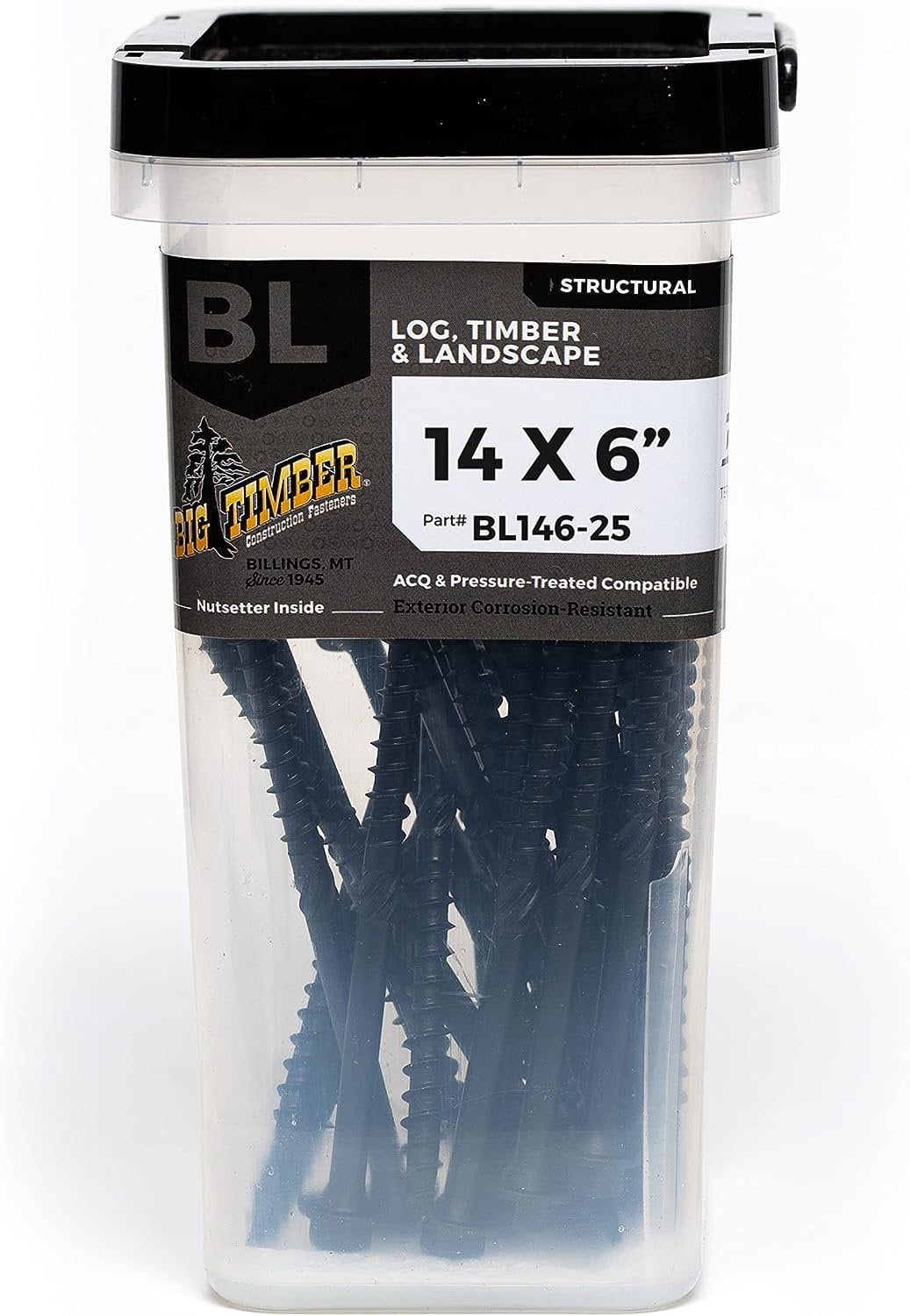 Big Timber Construction Fasteners Log Screw Hex Head - Black - 25 Pack, 6 In., #14