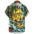 thumbnail image 5 of Camisa vintage japonesa con estampado 3D de samurái para hombre, camisa de manga corta de gran tamaño con solapa y botones, estilo callejero, 5 of 5
