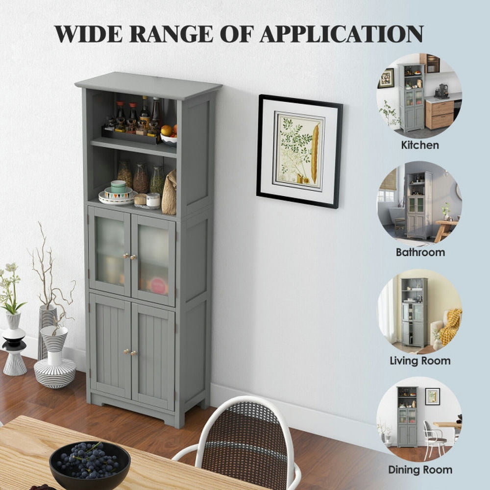Finihen Bathroom Storage Cabinet, Bathroom Floor Cabinet, 6-Tier Freestanding Bathroom Cabinet with 2 Open Compartments and Adjustable Shelves, for Bathroom, Living Room, Bedroom, Kitchen, Gray Finihen Bathroom Storage Cabinet, Bathroom Floor Cabinet, 6-Tier Freestanding Bathroom Cabinet with 2 Open Compartments and Adjustable Shelves, for Bathroom, Living Room, Bedroom, Kitchen, Gray