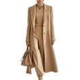 thumbnail image 2 of Women's Belted Solid Color Maxi Wool Coat,Notched Lapel Single Breasted Long Winter Overcoat,Elegant Tailored Outerwear for Office 02-Khaki M, 2 of 5