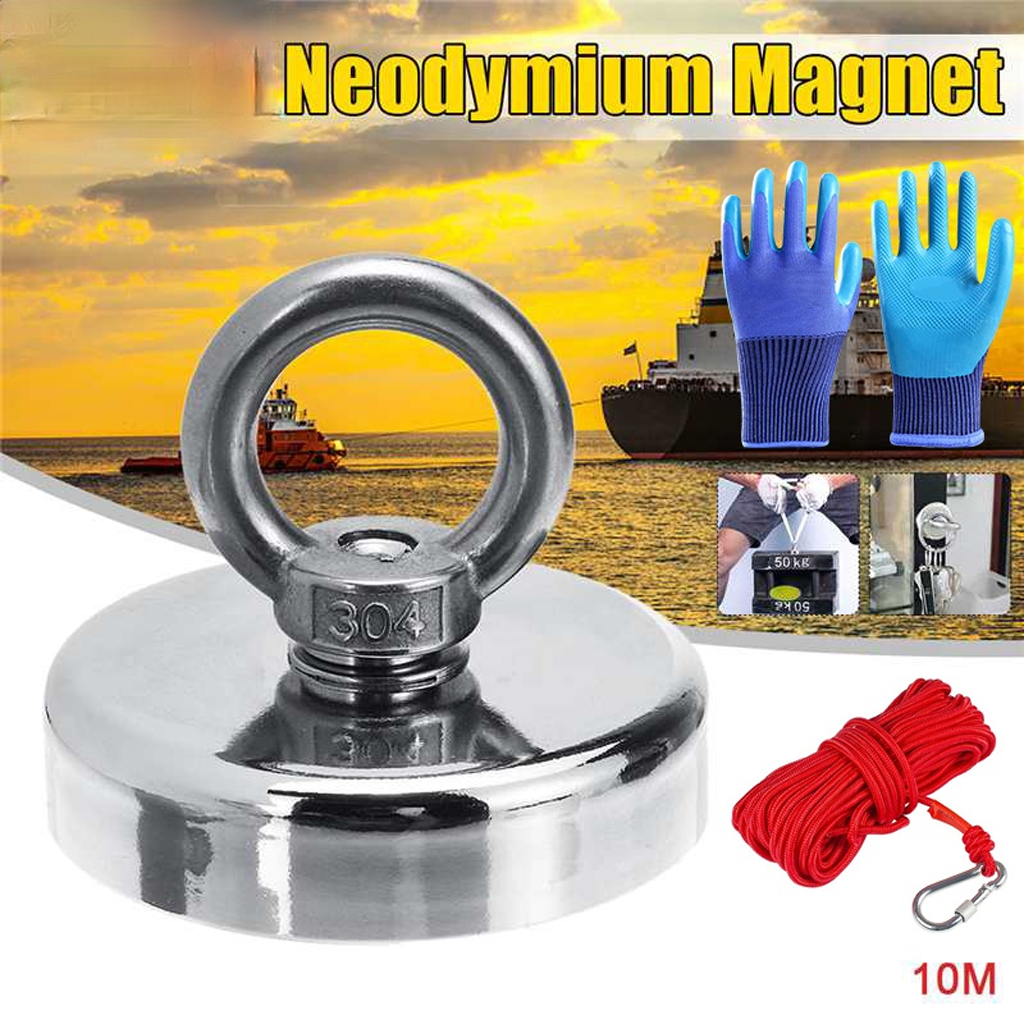 UPTO 100-1000LB Fishing Magnet Kit Strong Neodymium Pull Force 