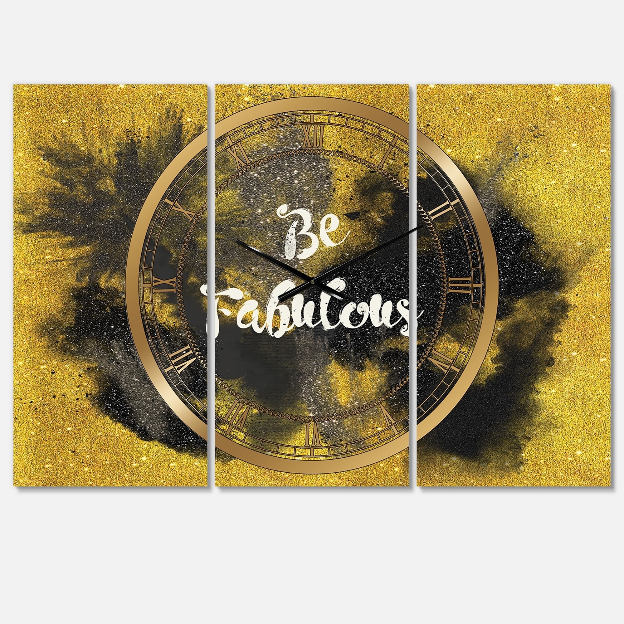 Designart 'Be Fabulous Quote Black on Gold' Traditional Wall Clock