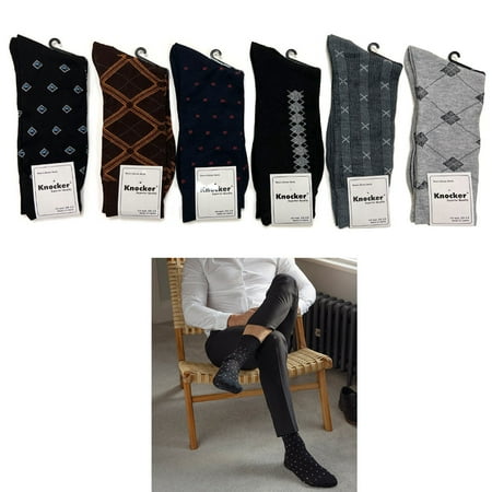

6 Pairs Mens Dress Socks Fashion Classic Lightweight Crew Socks Assorted 10-13