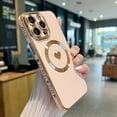 thumbnail image 3 of iPhone 14 Pro Max Magnetic Case, Compatible with MagSafe, Luxury Plating Cute Love Heart Bling Phone Case for Women Girls, Soft TPU Full Camera Shockproof Protective Case (Pink), 3 of 13