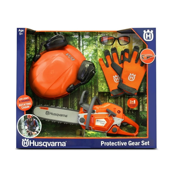 Motosierra de juguete Husqvarna 550XP con kit de protección personal para niños de más de 3 años