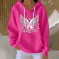 thumbnail image 2 of Zynoxe Womens Breast Cancer Awareness Hoodies Casual Soft Ribbed Knit Drop Shoulder Long Sleeve Lounge Hooded Sweatshirt with Pocket Hot Pink2 M, 2 of 5