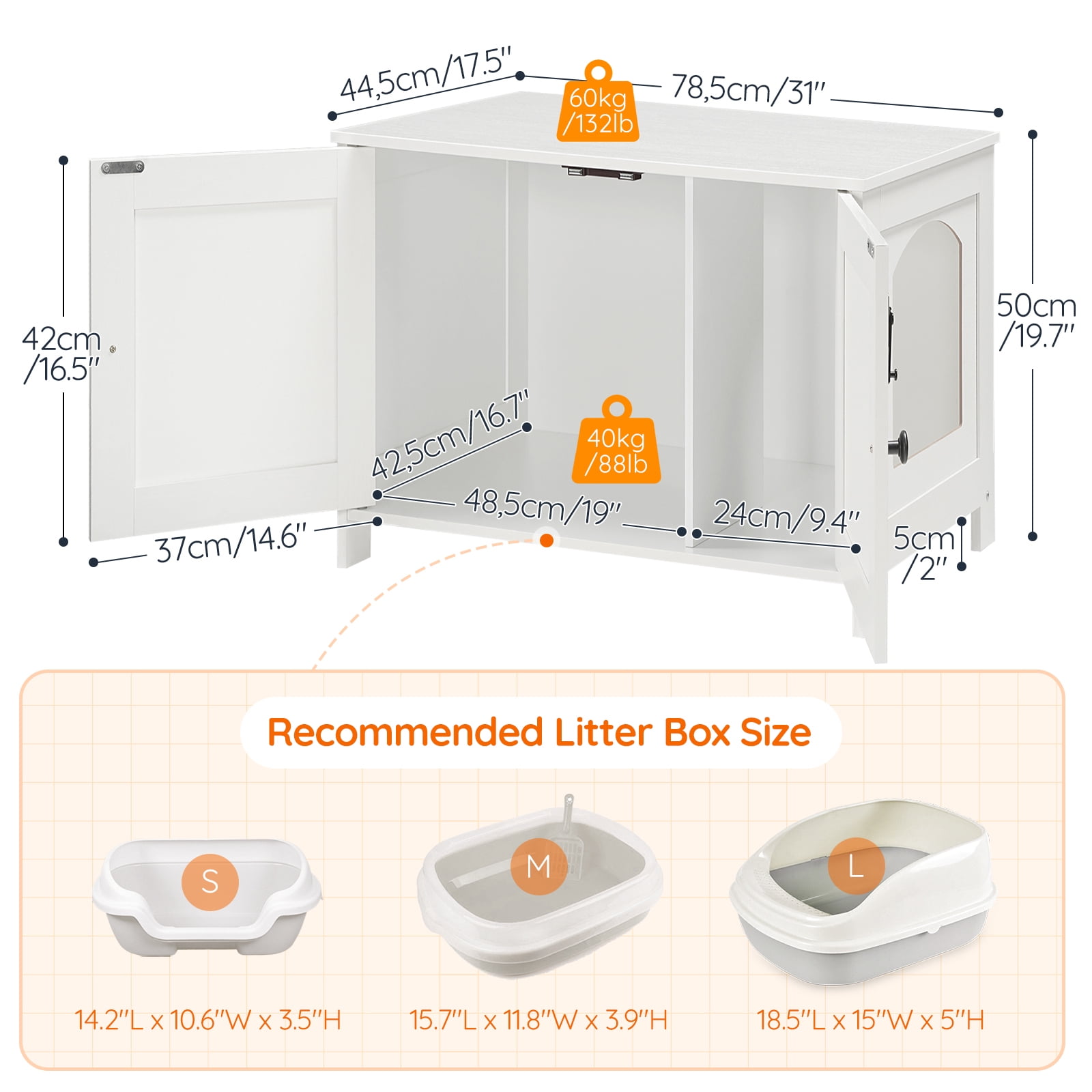 HOOBRO Hidden Litter Box Enclosure End Table with Removable Divider, White