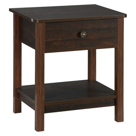 KWUXIN Dark Brown Nightstand with Drawer and Shelves, Compact Design Perfect for Small Spaces and Bedroom Furniture