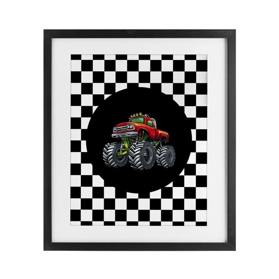 Monster Truck Dude Black Framed Print Under Glass, design by Kim Allen