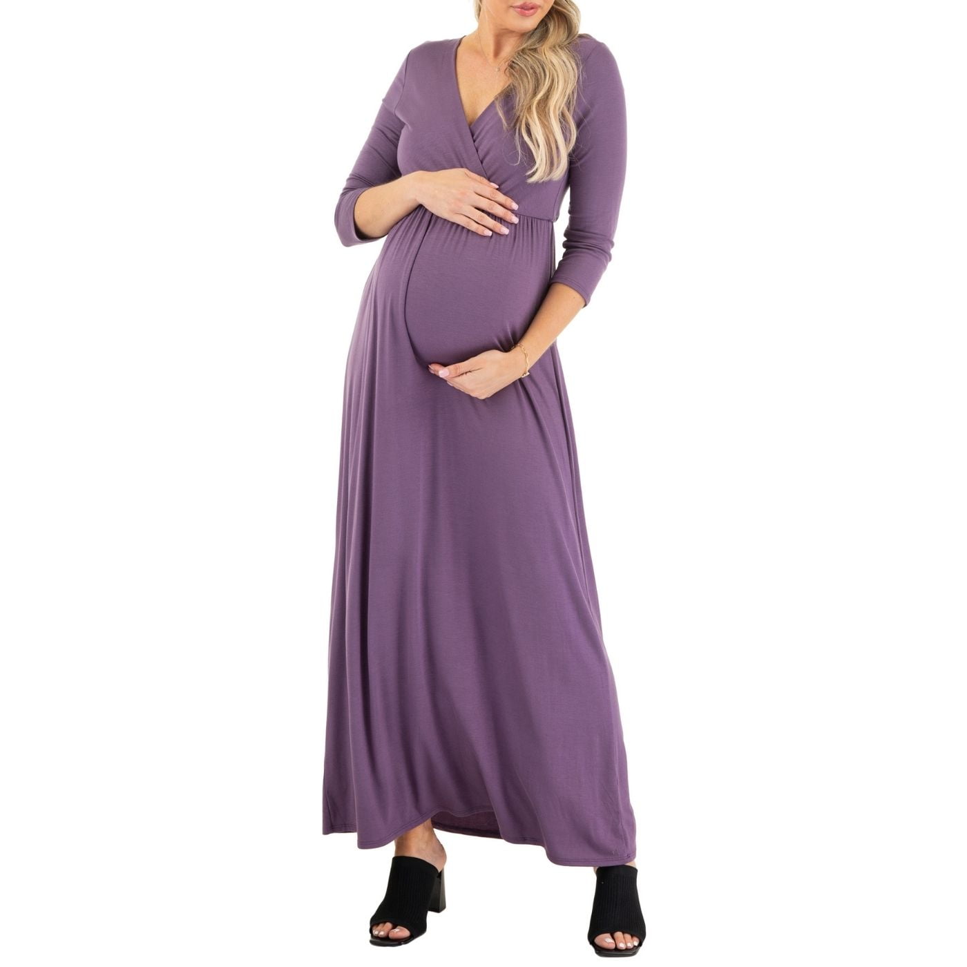 Motherhood Maternity Womens Sleeveless Surplice Maxi Dress with Empire Waist Tie