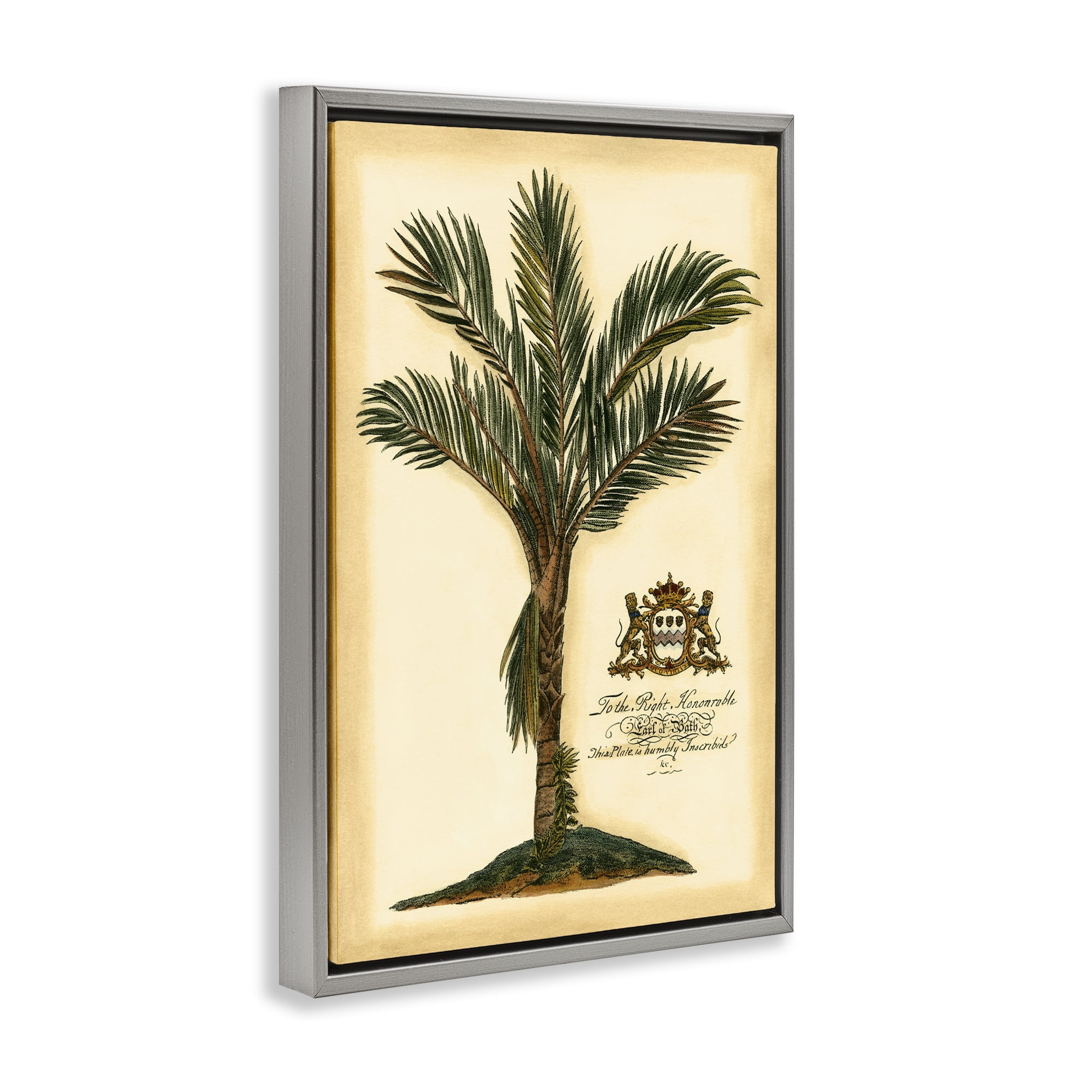 Stupell Industries Vintage Colonial Palm Gray Framed Floater Canvas Wall Art, design by Vision Studio