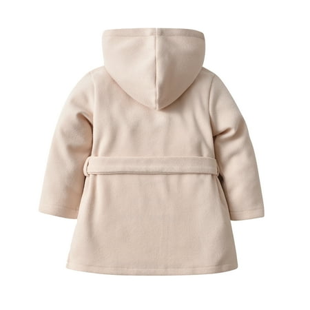 

Toddler Girls Winter Long Sleeve Warm Woollen Hooded Coat Jacket Belt Solid Color For Babys Clothes Fall Winter Coat Outwear For 12-18 Months