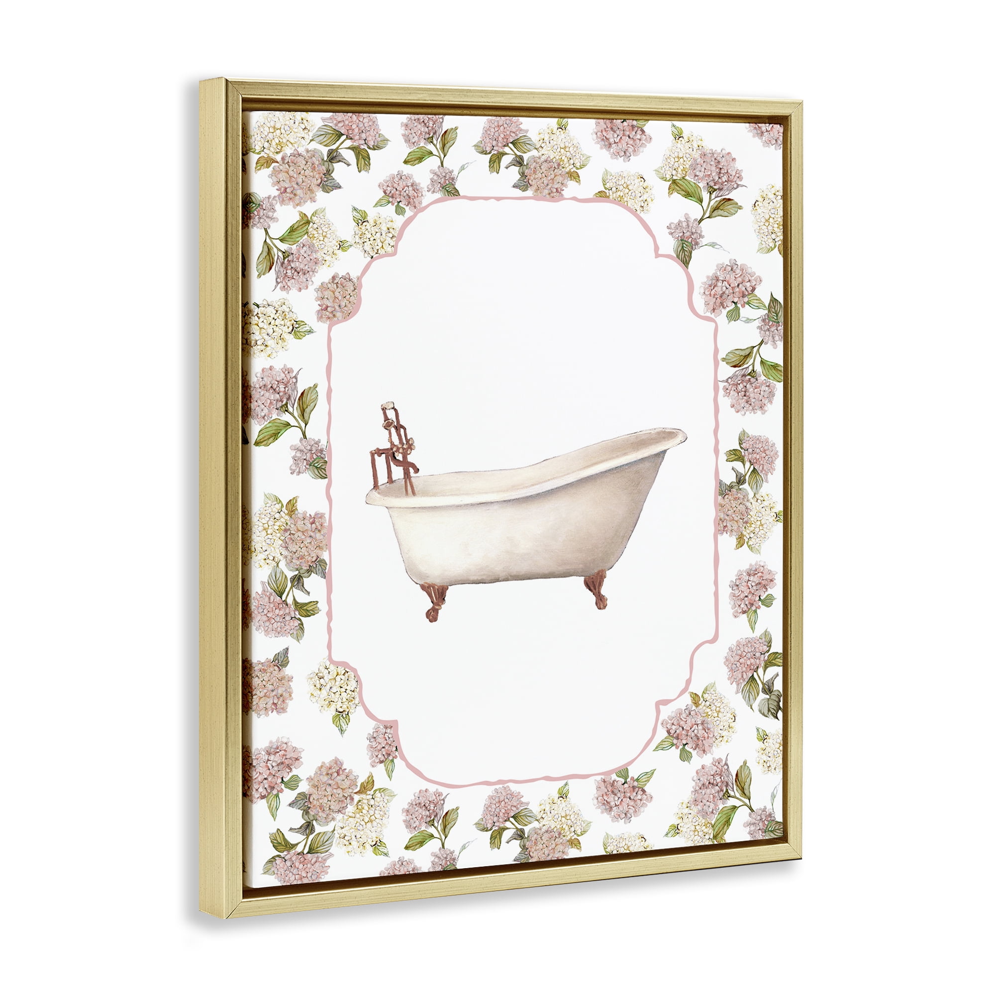 Stupell Industries Elegant Hydrangeas Bathtub Gold Framed Floater Canvas Wall Art, design by Carol Robinson