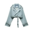 thumbnail image 5 of Summer New Retro Washed Distressed Belt Lapel Loose Denim Short Jacket-Dark Gray-XS, 5 of 7