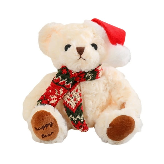 CuiLiyq Christmas Teddy Bear Doll, Cute Plush Small Bear with Christmas Hat and Scarf, for Home Holiday Party Decoration and Christmas Birthday Gifts (C)