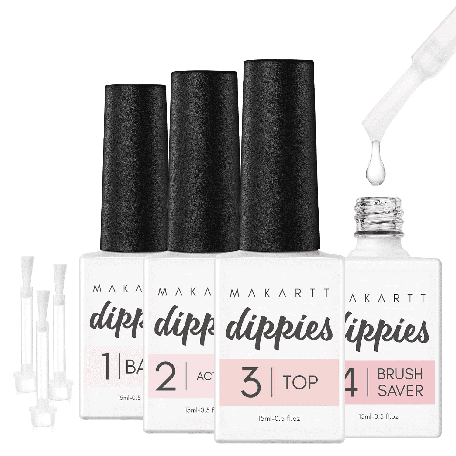 Makartt 15ml Dip Powder Liquid Set,with Base Top Coat, Activator and
