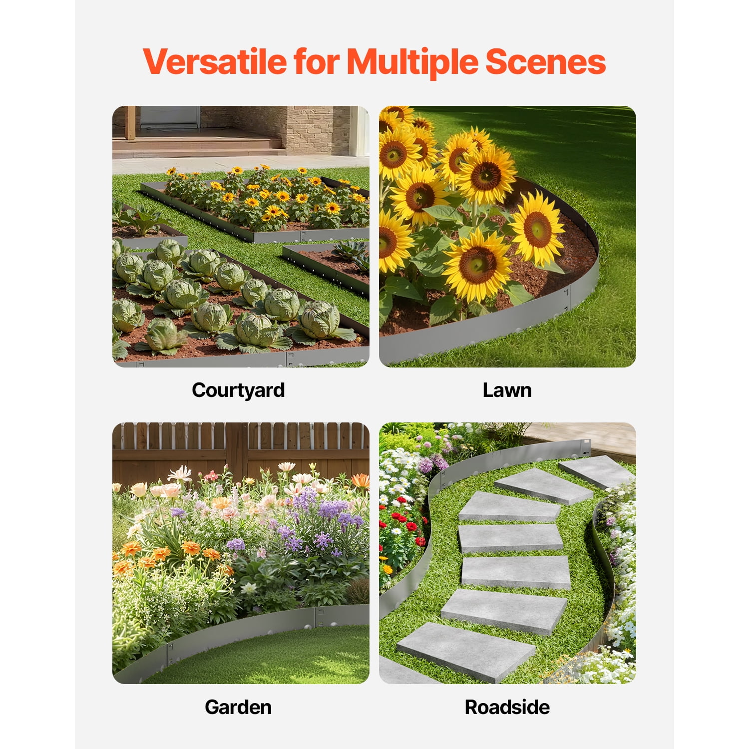 KFFKFF Iron Garden Border, Set of 5, 39 x 4 inches, Metal Landscape Edging Resistant to Rust, Flexible Garden Border Edging, Robust Lawn Divider, Simple to Set Up, Dark Gray Divider