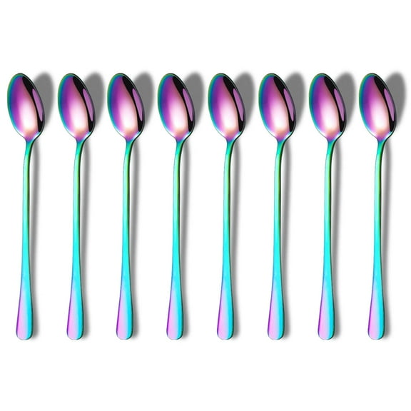 Long Handle Iced Tea Spoons, Set of 8, Stainless Steel 8 inches,Long Drink Spoon Set, Coffee Spoon, Ice Cream Spoon, Cocktail Stirring Spoon, Mirror Polished, Dishwasher Safe