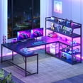 thumbnail image 2 of 63" Reversible U Shaped Computer Desk with 5-tier Bookshelf,Home Office Desk with LED Lights, 2 of 7