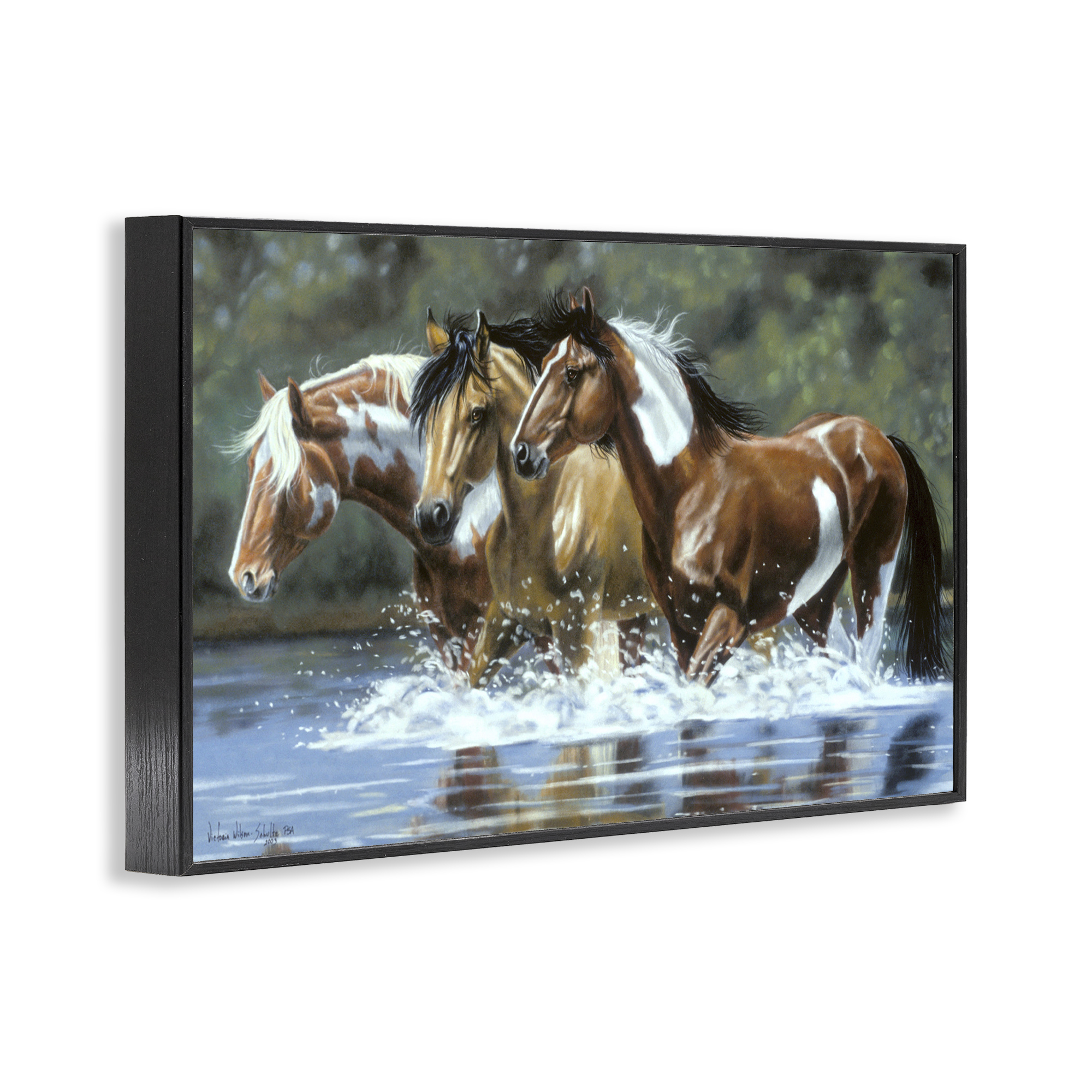 Stupell Industries Heading Upstream Horses Animals & Insects Painting Black Framed Art Print Wall Art, 18 x 12