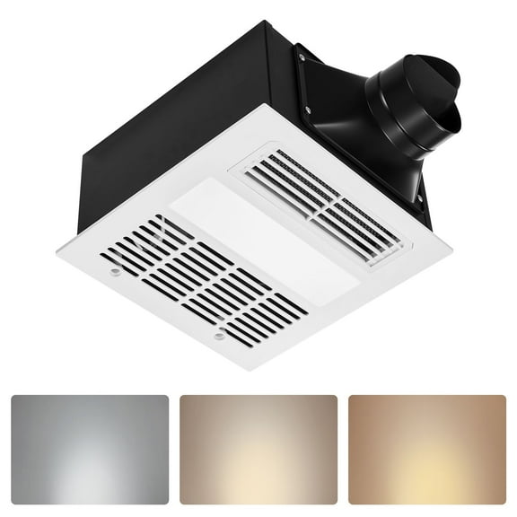 VEVOR Bathroom Exhaust Fan with Light and Heater, 80-90-110 CFM 1500W Bathroom Vent, 1.5 Sones Low-Noise, Premium DC Motor Ceiling Fan for Laundry Room, Storage Room, Home Ventilation, White