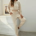 thumbnail image 4 of Odeerbi Clearance Women Pajama Sets Long Sleeves Sleepwear Sports Tops Set Elastic Waist Long Pants Sleepwear Sets,Beige, 4 of 7