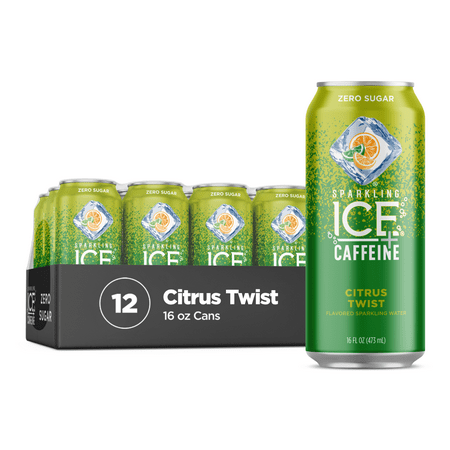 Sparkling Ice Zero Sugar Flavored Sparkling Water, Citrus Twist Plus Caffeine 16oz Can Clear Film (12PK)