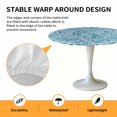 thumbnail image 2 of Elastic Fitted Round Tablecloth, Light Blue Teal Waterproof Stretch Table Cover for 36"-44" Tables, Retro Botanical Abstract Art Washable Outdoor Tablecloths for Patio, Picnic, Camping, 2 of 9