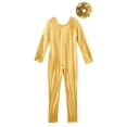 thumbnail image 3 of Miutii Kids Girls Long Sleeve Gymnastic Metallic Full Body Leotards Jumpsuit with Hair Scrunchie Set Dancewear Gold 8, 3 of 5