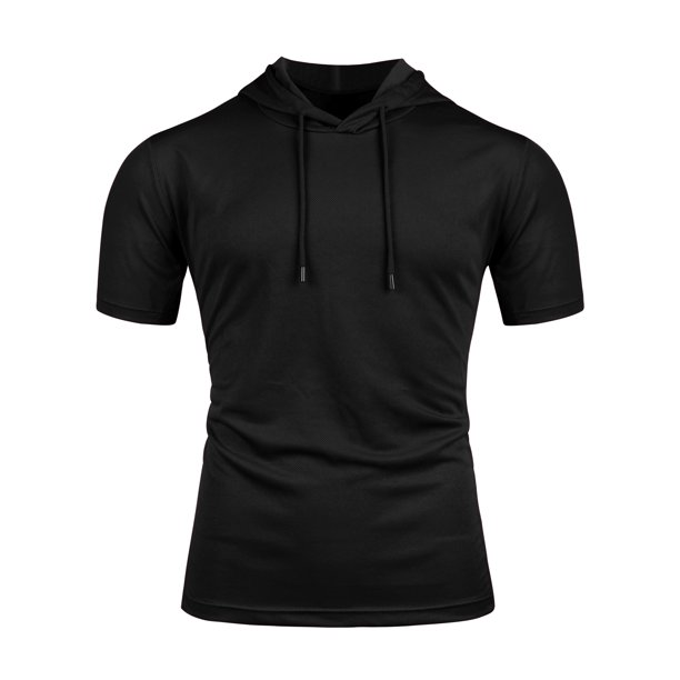 Sudaderas con capucha para hombre, camisa de manga corta, suéter atlético de entrenamiento ligero sólido Negro M Unique Bargains Sudaderas