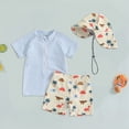 thumbnail image 2 of Kaprioy Toddler Baby Boys' 3-Piece Swimsuit Set Short Sleeve Solid Zipper-front Top Cartoon Print Swimming Trunks Bathing Suit Baby Rash Guard Swimwear with Sun Hat, 2 of 7