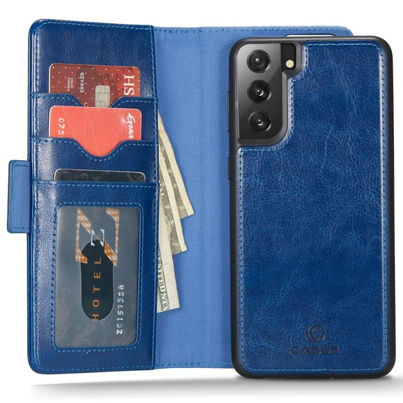 Casus Leather Wallet Back Zipper Magnetic Flip Cover Card Holder Case for iPhone 14 - Brown