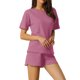 thumbnail image 4 of Conjuntos de lounge INSPIRE CHIC para mujeres, camiseta de waffle con pantalones cortos, ropa de estar en casa, sudaderas jogger con bolsillos, XL rojo rosa, 4 of 6