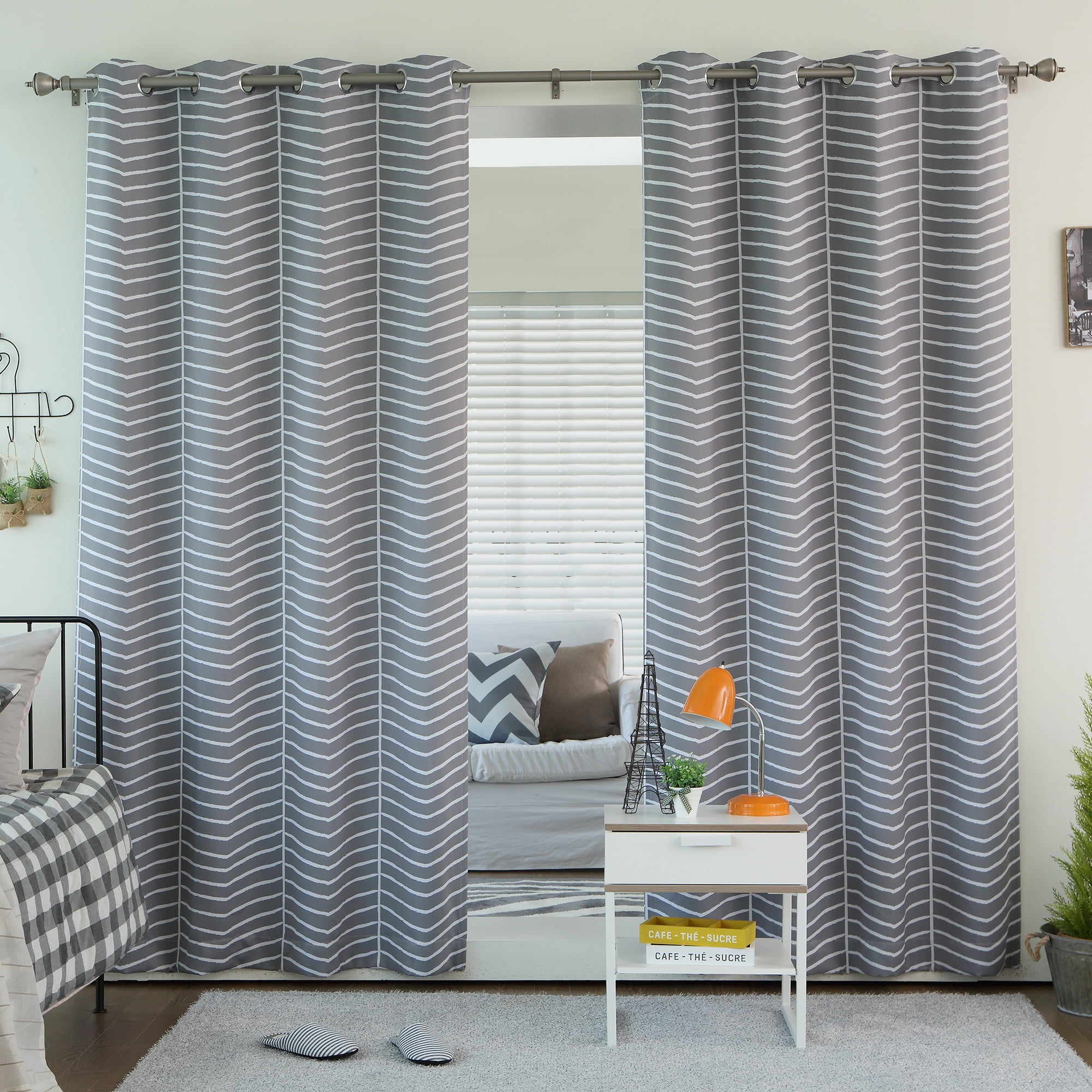 Quality Home Sketched Chevron Room Darkening Curtains - Grey - 52"W x ...