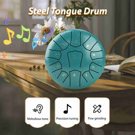 Riousery Steel Tongue Drum 6 Inches / 15.2 cm 11 Notes D Key Percussion Instrument Portable Balmy Handpan Drum with Mallets for Meditation Yoga Beginners Majors Family Friends Christmas Gift Blue