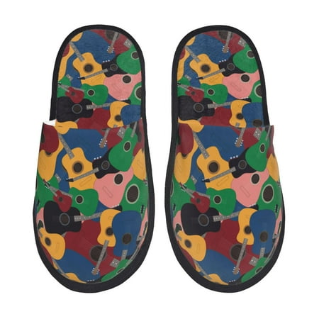 Balery Colored Guitars Slient Indoor Furry Fleece Comfort House Shoes Soft Non-Slip Home Shoes Cotton slippers House Slippers-- Large