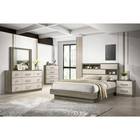 Gem Modern Style King 5PC Bedroom Set Made with wood in light Beige & Brown