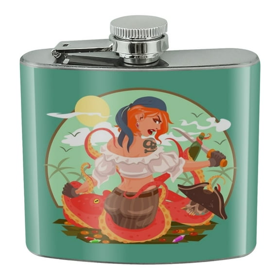 Octopus and Pirate Booty Stainless Steel 5oz Hip Drink Kidney Flask