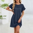 thumbnail image 2 of ctdiral Womens Eyelet Mini Dress Cap Sleeve Crew Neck T Shirt Dress Solid Color Loose Fit Dress Summer Casual House Dress Navy S, 2 of 6