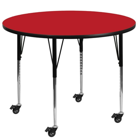 UPC: 0847254081252 | Flash Furniture Wren Mobile 48 Round Red HP Laminate Activity Table – Standard Height Adjustable Legs