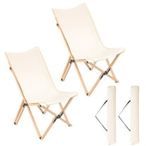 YYAo Outdoor Camping Chair, Outdoor Folding Seat,Set of 2 Bamboo Dorm Chair with Storage Pocket for Camping and Fishing-Beige