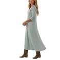 thumbnail image 6 of QUNYINEY Casual Plus Size Dresses for Women Long Western Long Sleeve A Line Dress Loose Fit V Neck Solid Flowy Dresses, 6 of 7